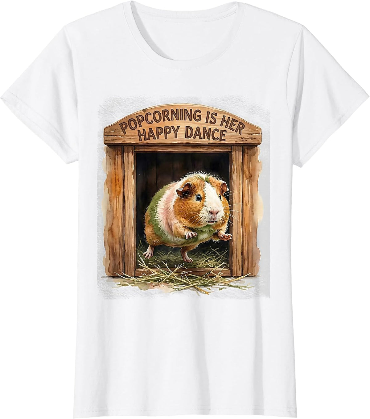 Popcorning Is Her Happy Dance Cute Guinea Pig Humor Pet T-Shirt - White