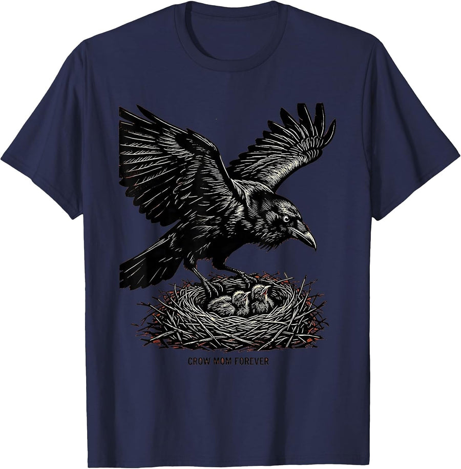 Crow Mom Forever Bird Lover Design T-Shirt - Navy Blue
