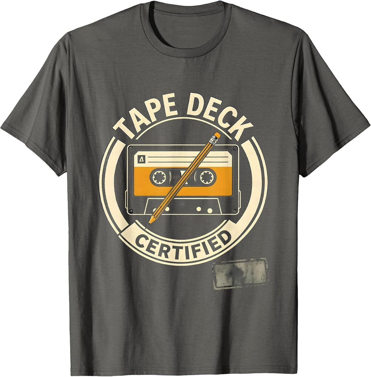 Men's Tape Deck Certified Vintage Stencil Graphic Hip Hop Rap T-Shirt - Asphalt Grey