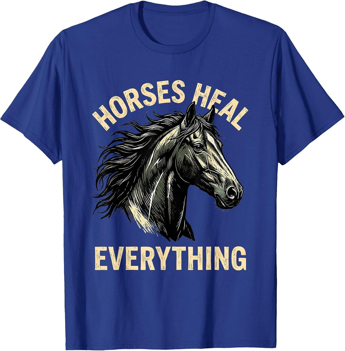 Men's Horses Heal Everything Equestrian Design T-Shirt - Royal Blue