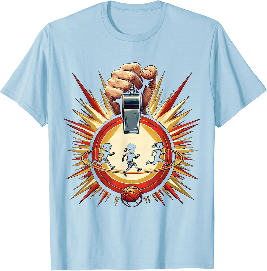 Men's Teacher Whistle Sports PE Teacher Back To School T-Shirt - Baby Blue