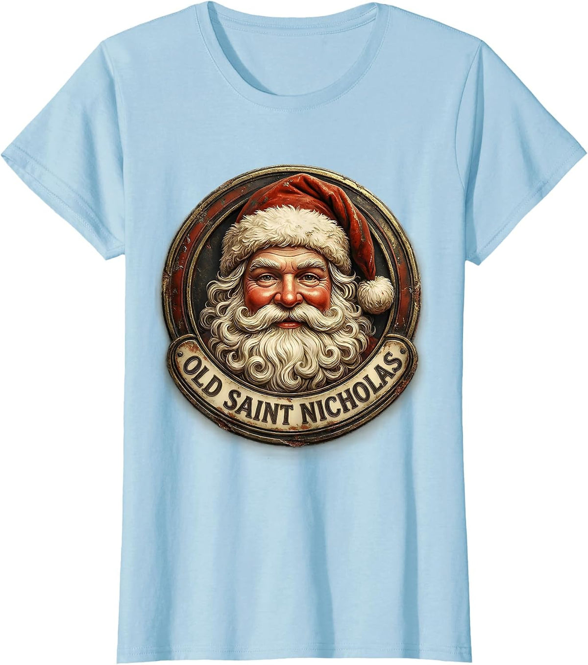 Old Saint Nicholas Vintage Retro Christmas Nostalgia Santa T-Shirt - Baby Blue