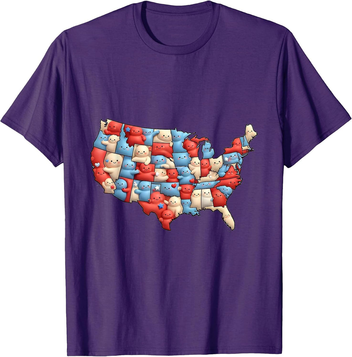 Patriot Day Kids USA Map Human Shape Design T-Shirt - Purple