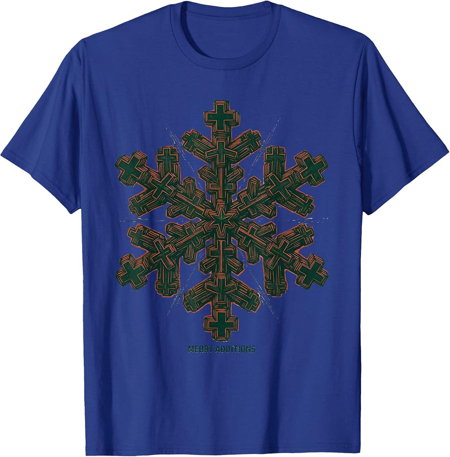 Merry Additions Linocut Snowflake Math Teacher Christmas T-Shirt - Royal Blue