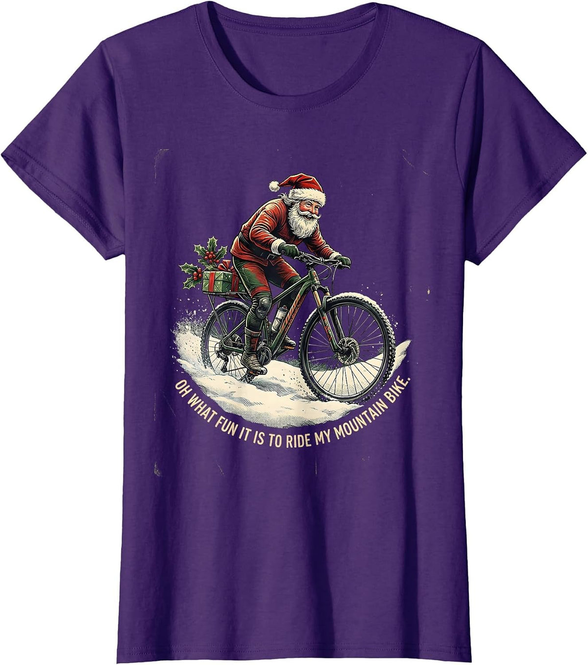 Women's Oh What Fun It Is To Ride My Mountain Bike Vintage T-Shirt - Purple