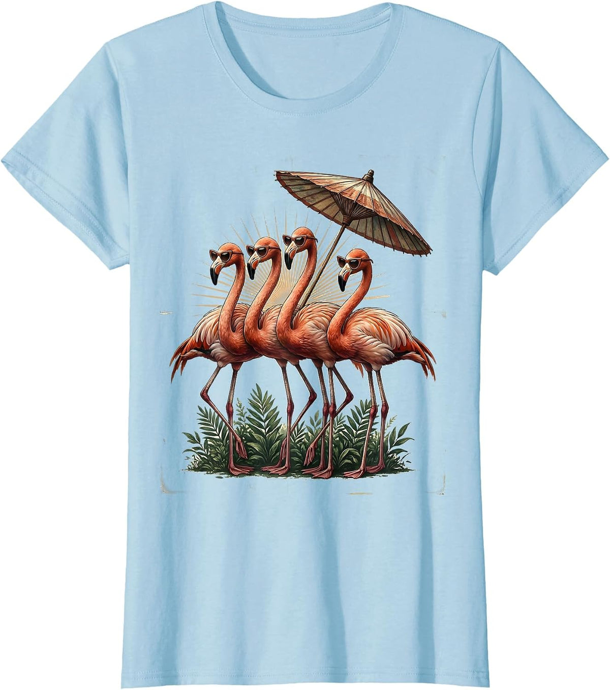 Flamingo Sunglasses Vintage Retro Bird Lover Novelty T-Shirt - Baby Blue