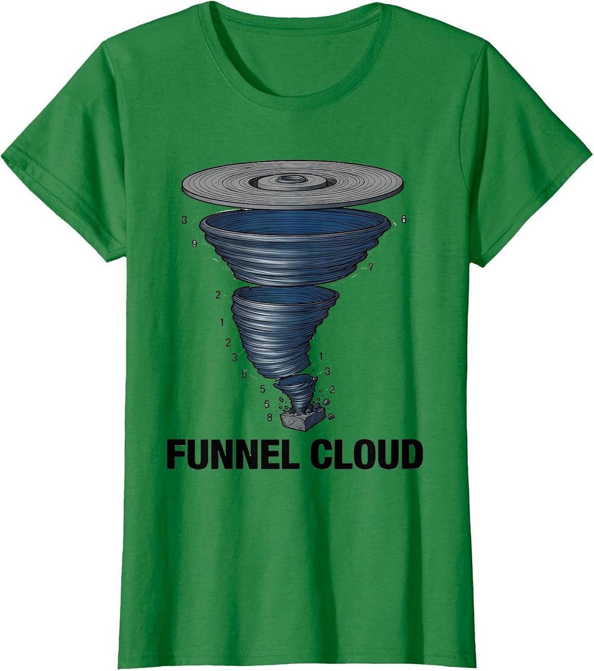 Funnel Cloud Exploded View Technical Storm Chaser T-Shirt - Kelly Green