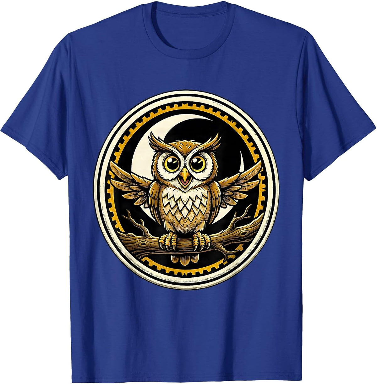 Men's Halloween Town Owl on Branch Crescent Moon T-Shirt - Royal Blue