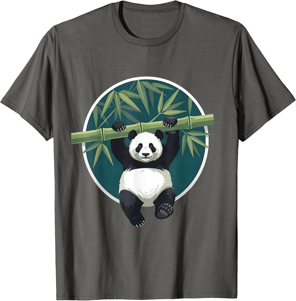 Men's Panda Hanging From Bamboo Branch Illustration T-Shirt - Asphalt Grey