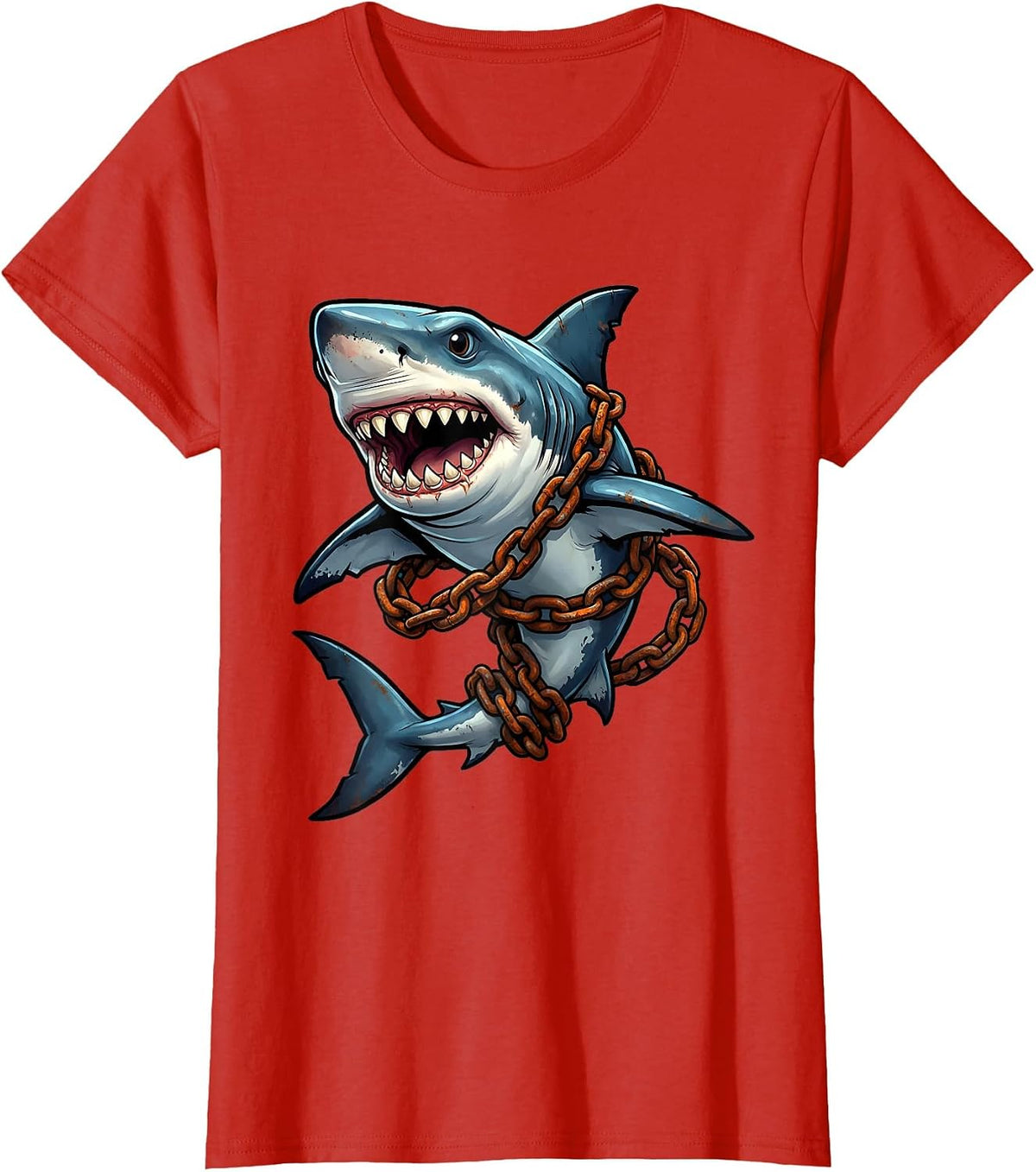 Shark Wrapped in Anchor Chain Graphic T-Shirt - Red
