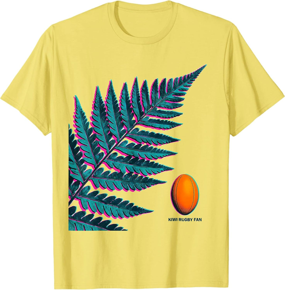 Men's Kiwi Rugby Fan Risograph New Zealand Rugby Test Supporter T-Shirt - Lemon Yellow