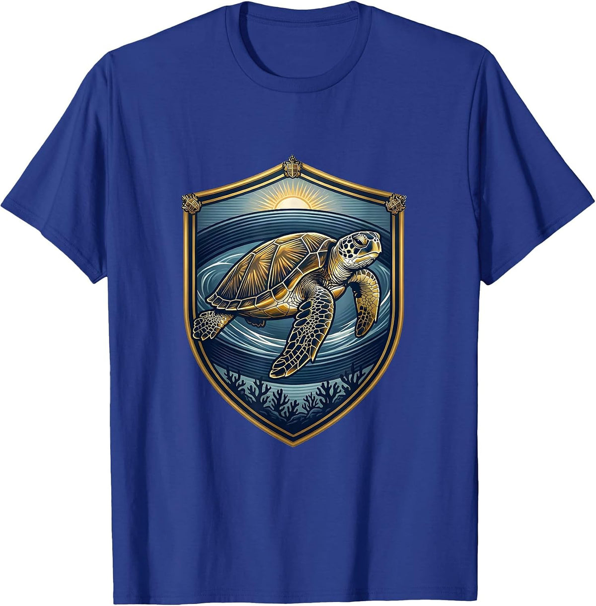 Sea Turtle Surfacing Emblem Beach Vacation Souvenir T-Shirt - Royal Blue