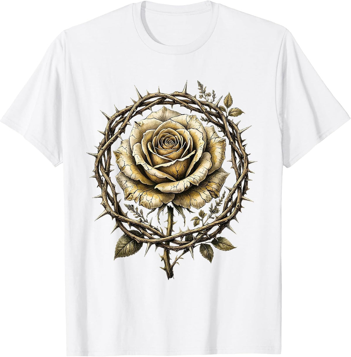 Men's Crown of Thorns Rose Jesus Faith Graphic Design T-Shirt - White