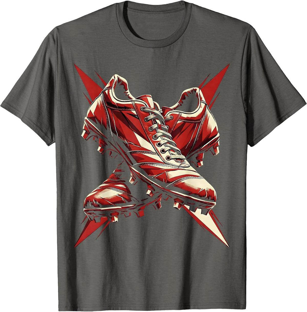Weathered Rugby Boots Crossed Illustration T-Shirt - Asphalt Grey