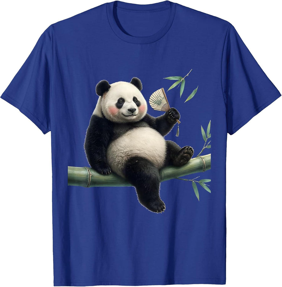 Panda Draped Over Bamboo Cute Kawaii Animal Lover Gift T-Shirt - Royal Blue