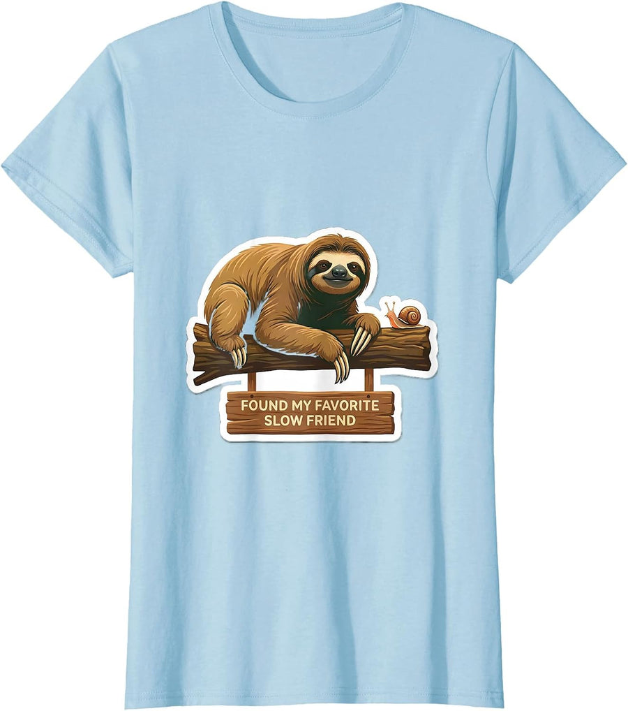 Women's Found My Favorite Slow Friend Funny Sloth Lover Gift T-Shirt - Baby Blue