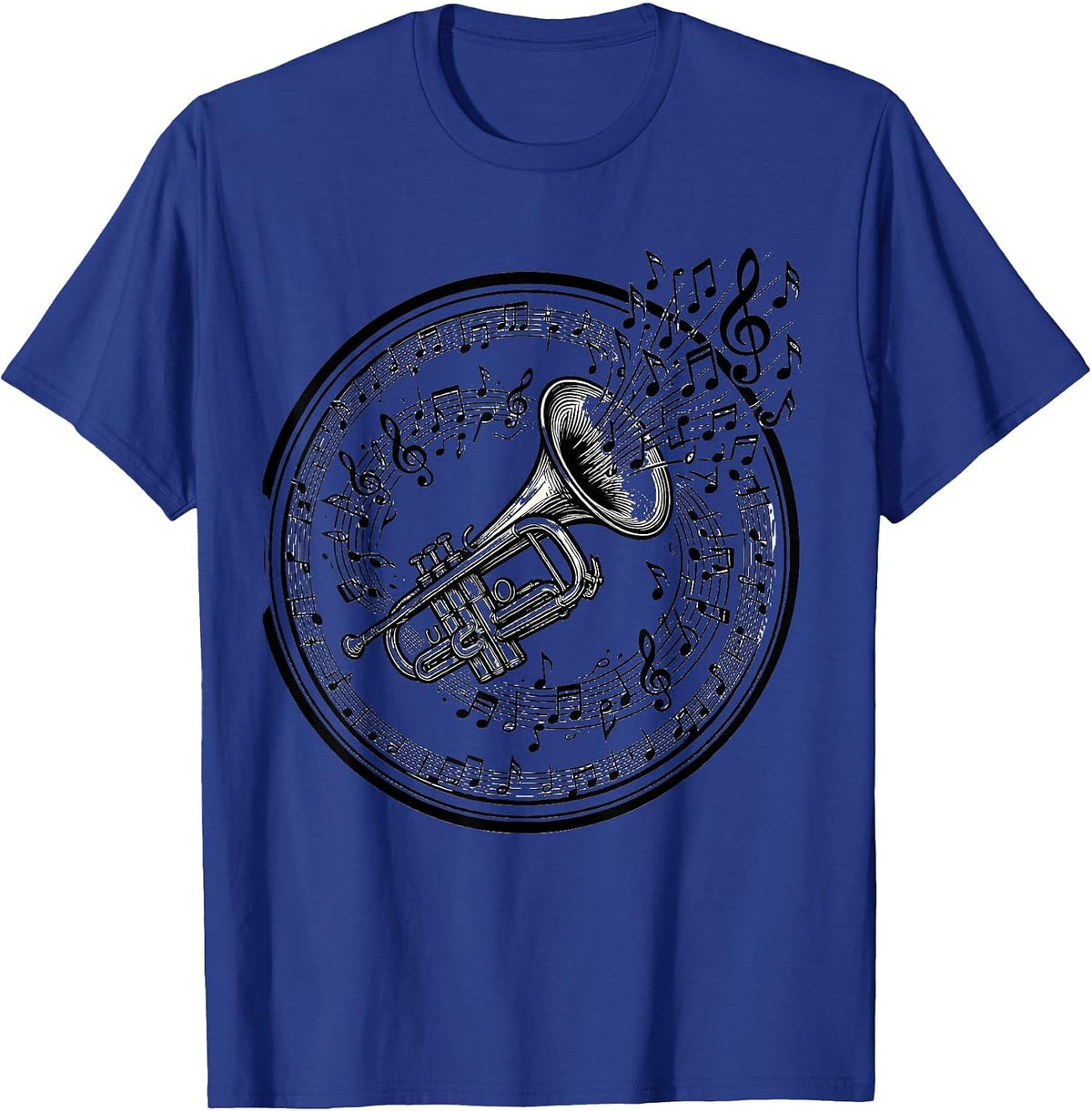 Trumpet Overflowing With Musical Notes Music Teacher T-Shirt - Royal Blue