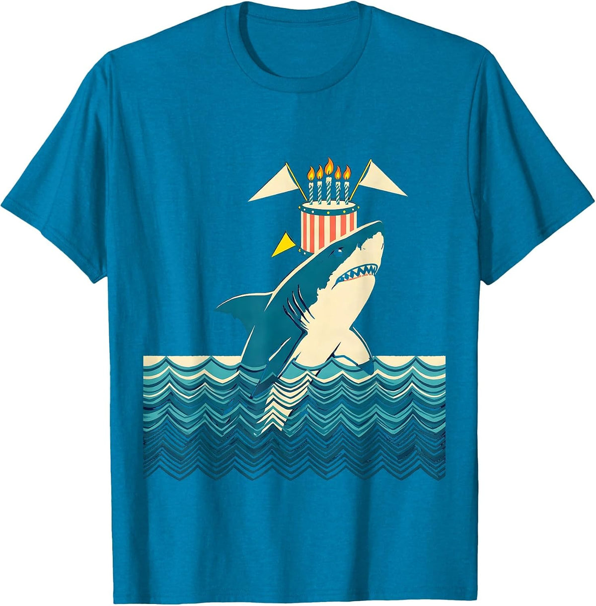 Shark Breaching Birthday Drum Kids Ocean Party T-Shirt - Sapphire Blue
