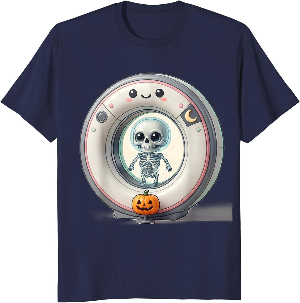 Men's Cute Kawaii CT Scanner Skeleton Halloween Radiology Tech T-Shirt - Navy Blue