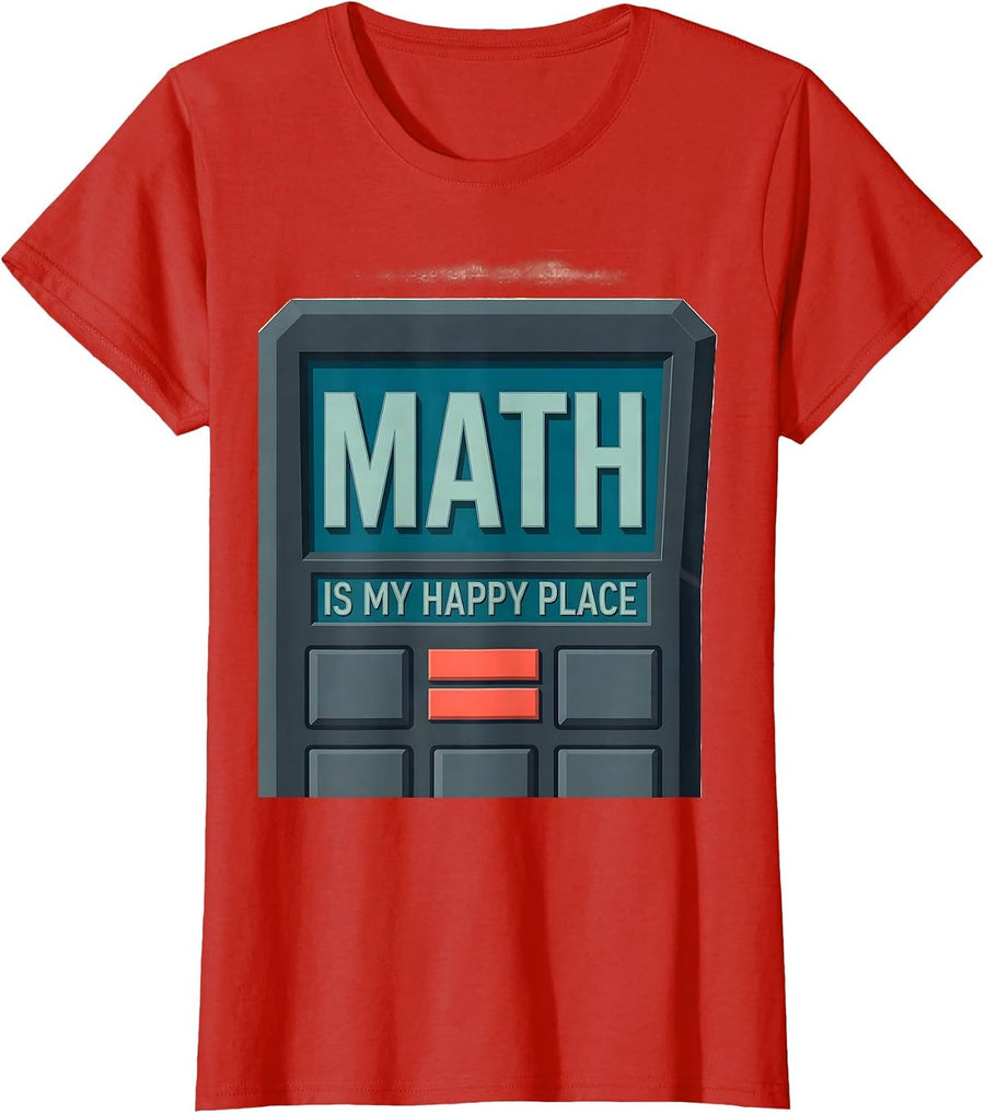 Women's Math Is My Happy Place Funny Math Teacher School Humor T-Shirt - Red