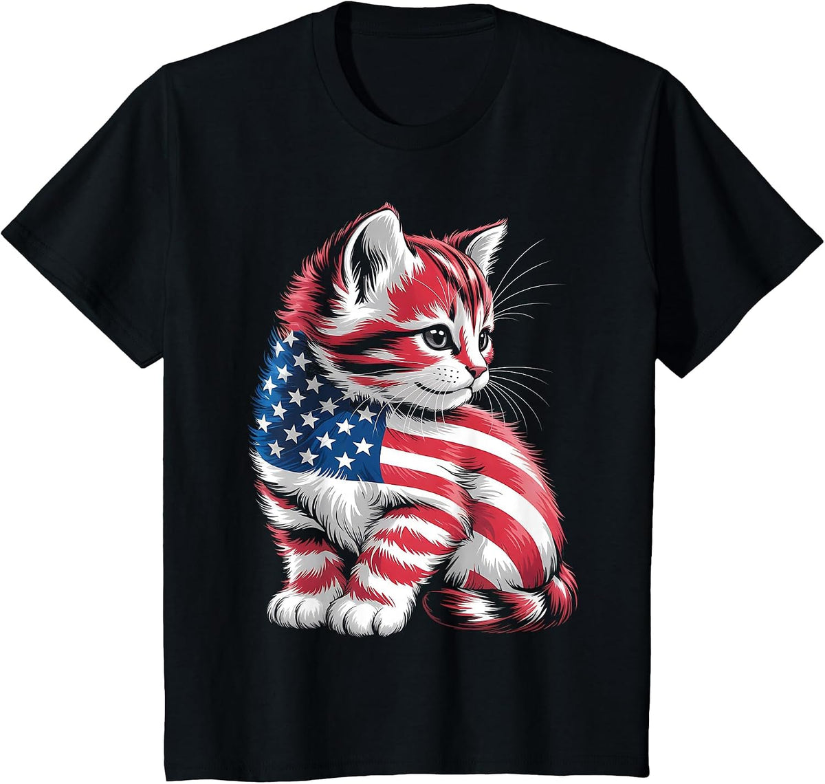 Memorial Day Cat and Independence Day Pride 4th of July Cat T-Shirt - Black