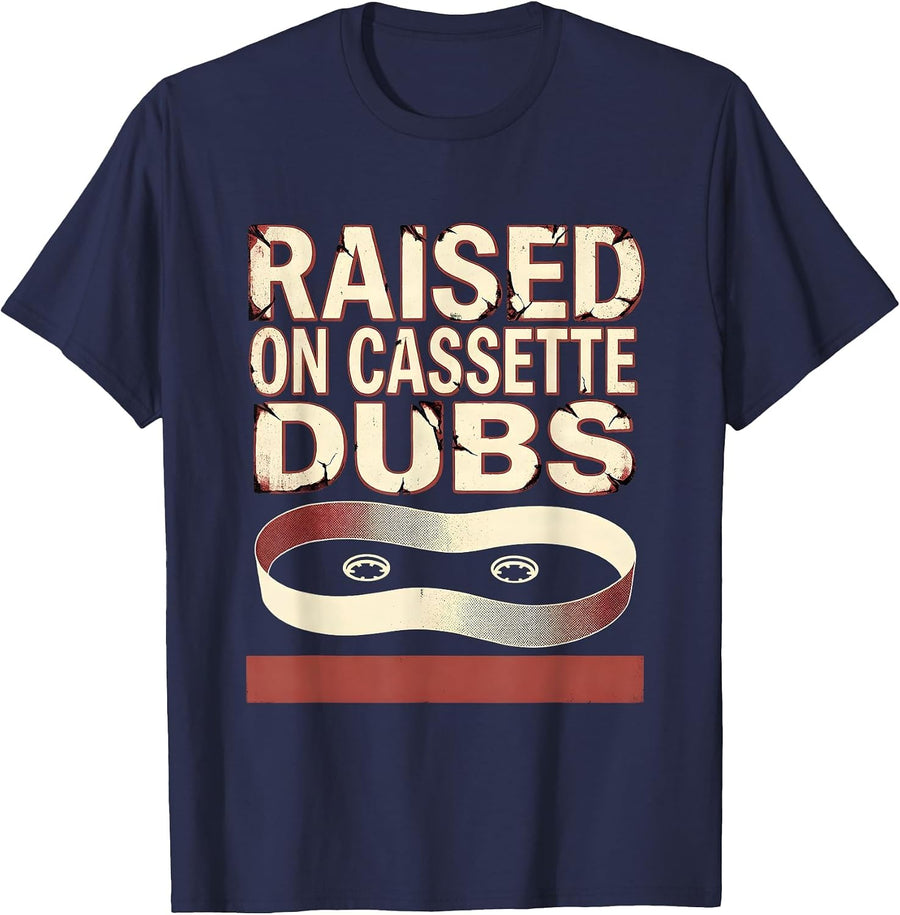 Raised On Cassette Dubs Vintage 90s Hip-Hop Rap Lyric T-Shirt - Navy Blue