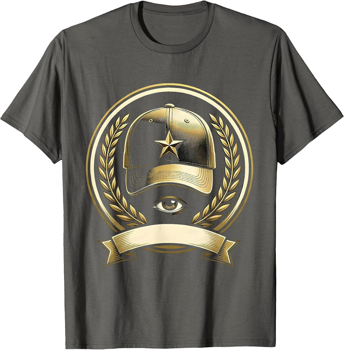 Men's Fitted Cap Tilted Hip Hop Graphic Design T-Shirt - Asphalt Grey