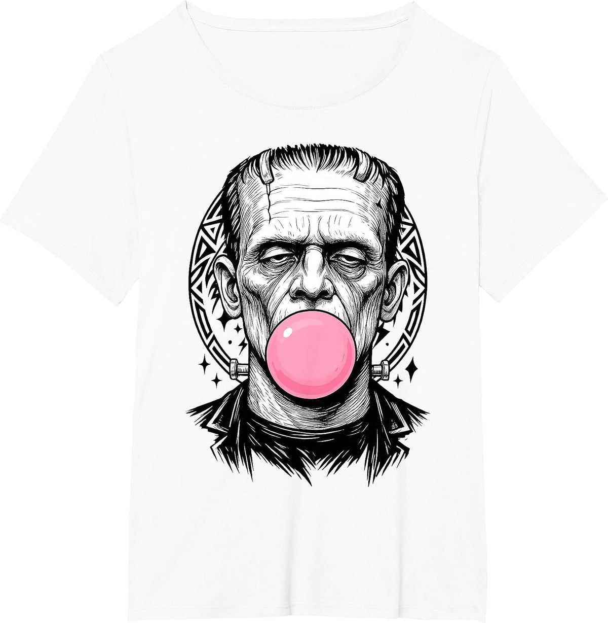 Frankenstein Monster Bubble Gum Funny Vintage Halloween T-Shirt - White