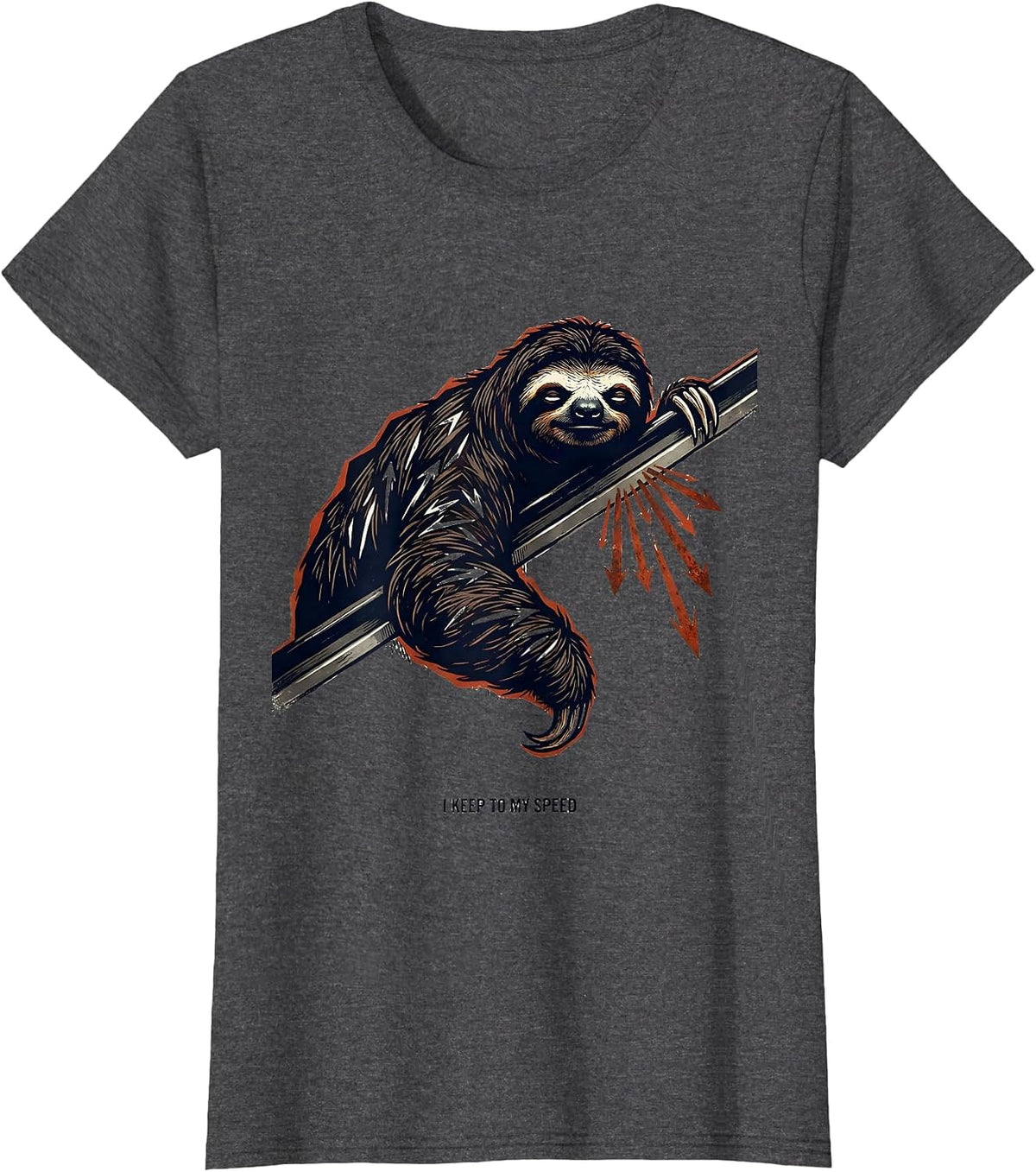 Women's I Keep To My Speed Funny Sloth Lover Animal Humor T-Shirt - Dark Heather Grey