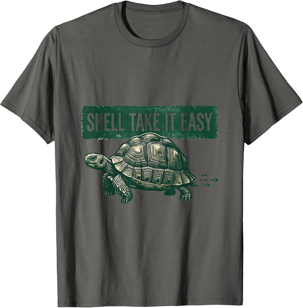 Shell Take It Easy Rubber Stamp Turtle Lover Humor T-Shirt - Asphalt Grey