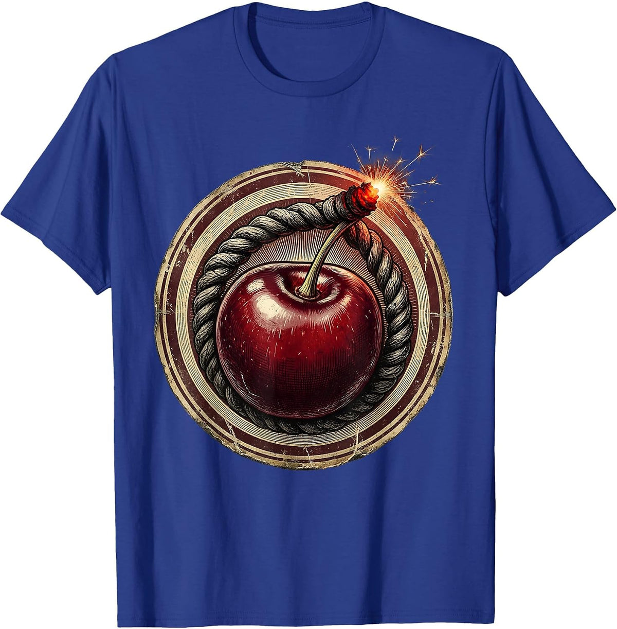 Cherry Bomb Spiral Fuse Graphic Design T-Shirt - Royal Blue