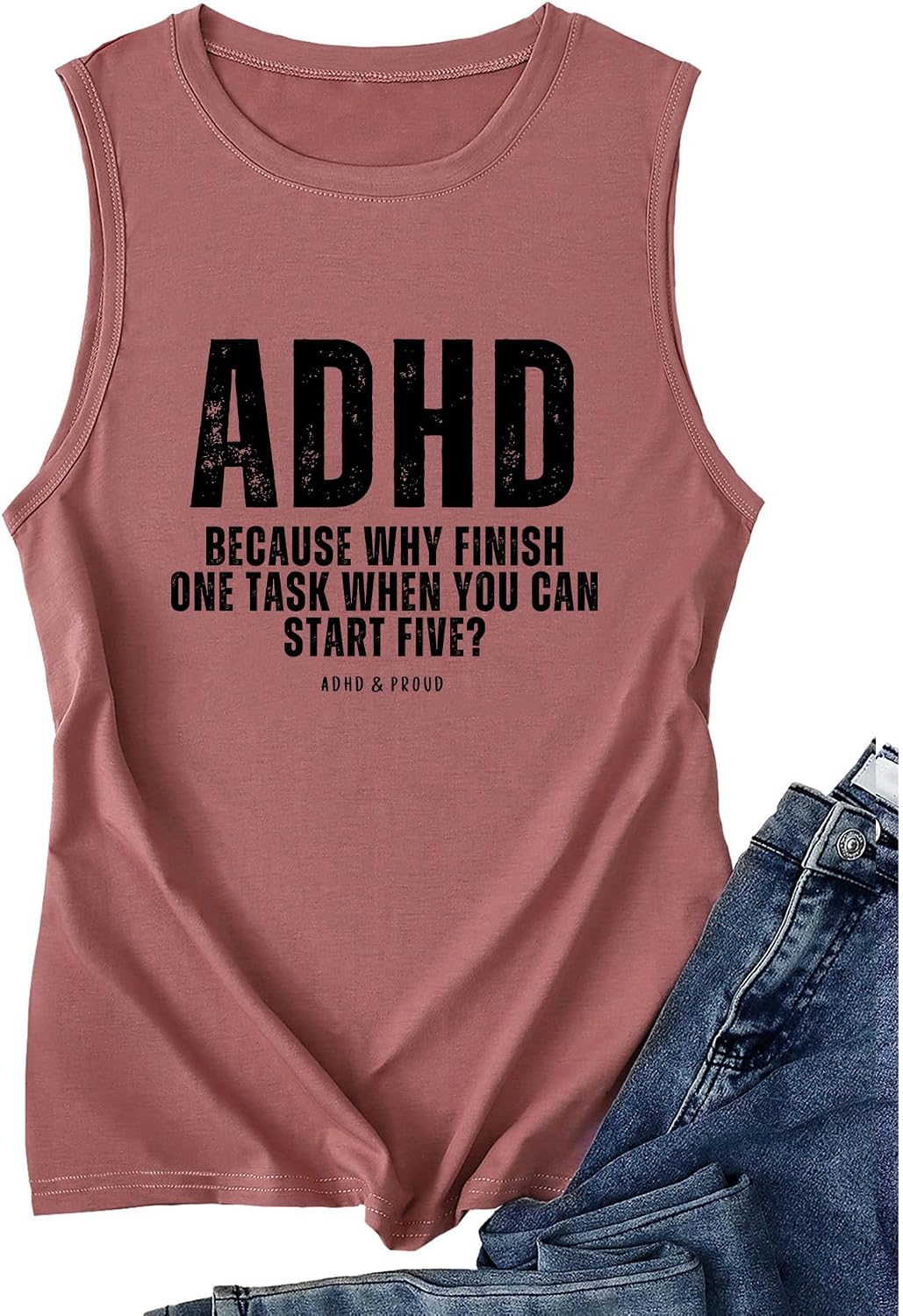 Mental Health Awareness ADHD Tank Tops Women Humor Sleeveless Tee - Pink