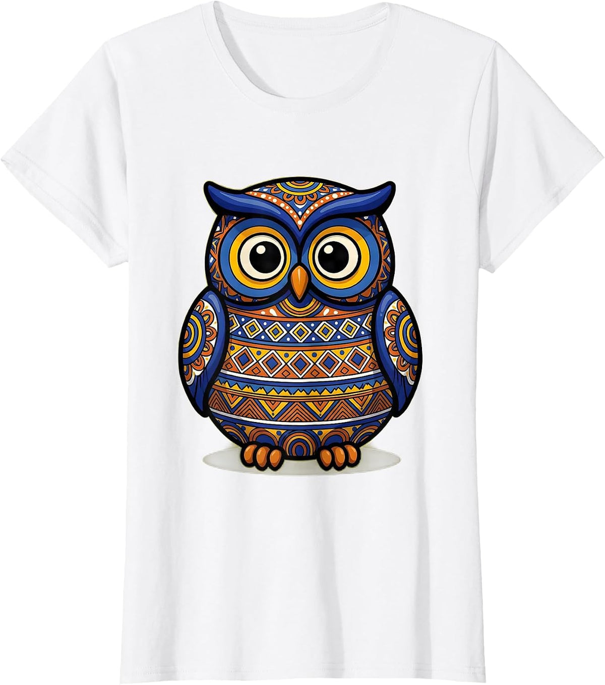 Mexican Ceramic Owl Hand Painted Folk Art Design T-Shirt - White