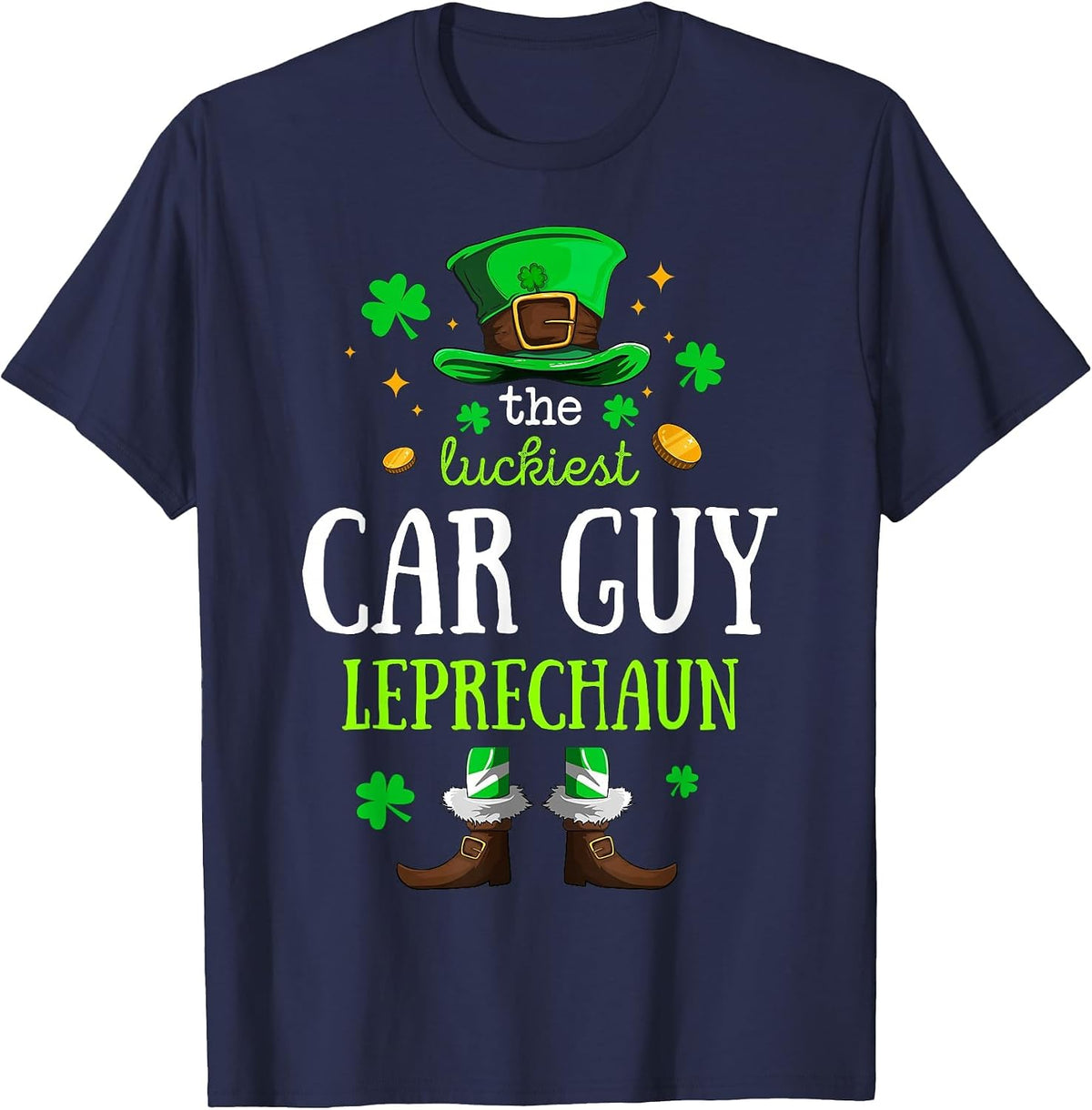 The Luckiest Car Guy Leprechaun Men Funny St. Patrick's Day T-Shirt - Navy Blue