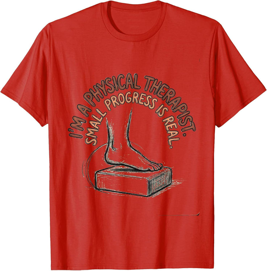 Men's I'm A Physical Therapist Small Progress Is Real Retro Groovy T-Shirt - Red
