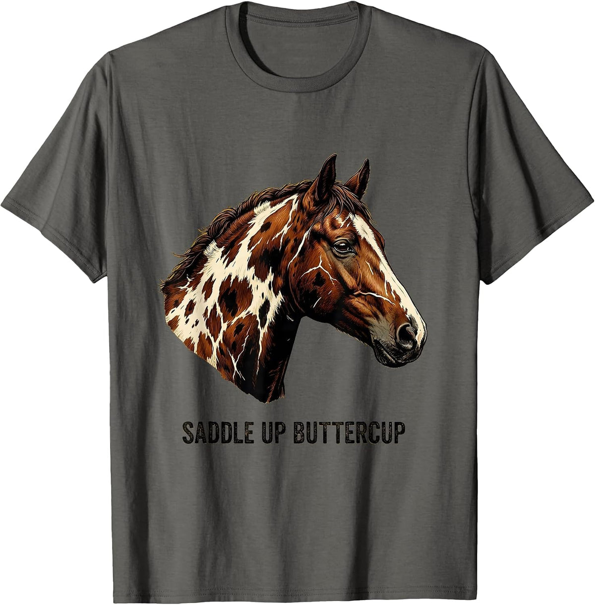 Saddle Up Buttercup Horse Riding Design T-Shirt - Asphalt Grey