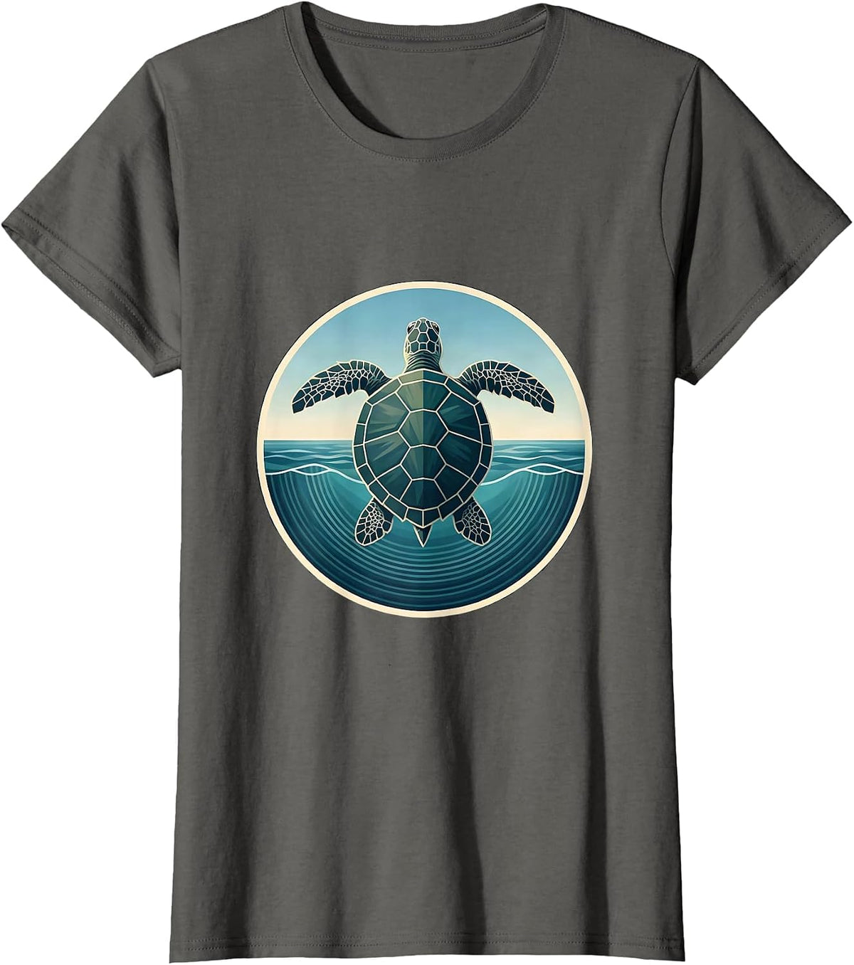 Women's Turtle Floating on Calm Ocean Surface Design T-Shirt - Asphalt Grey