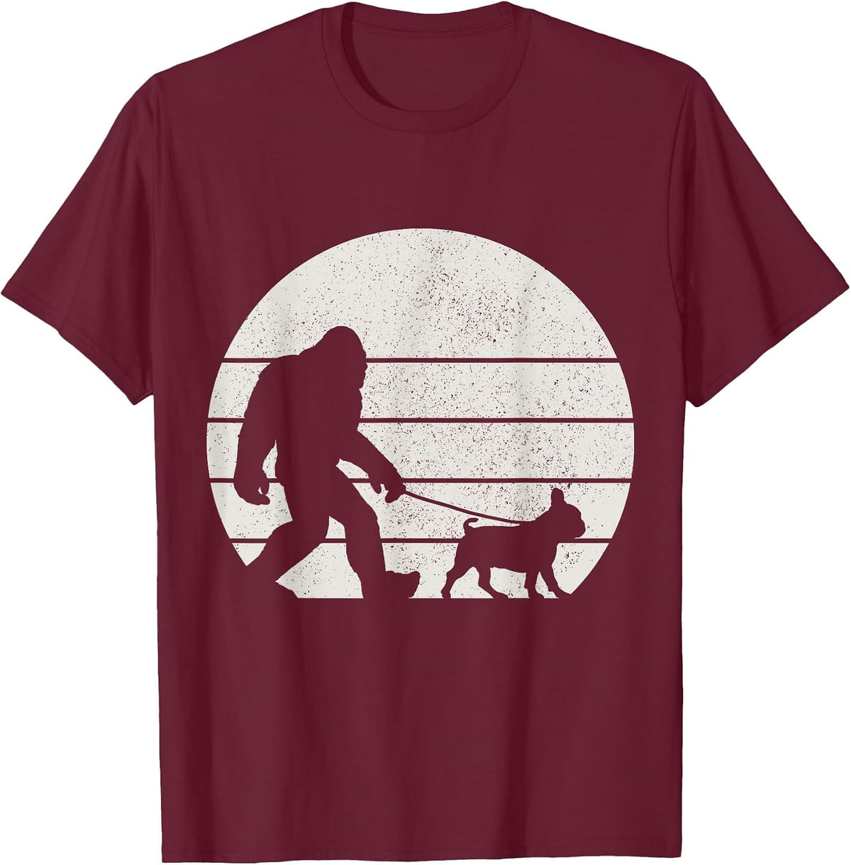 Bigfoot Walking French Bulldog Funny Dog Frenchie Mom Dad T-Shirt - Burgundy