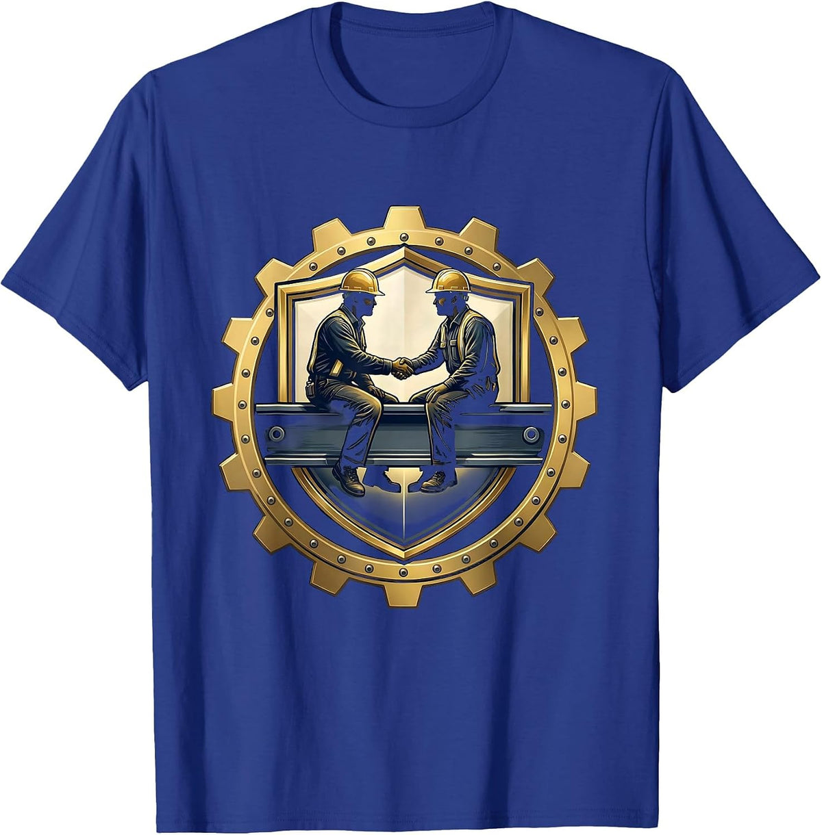 Iron Workers Handshake Steel Beam Graphic T-Shirt - Royal Blue