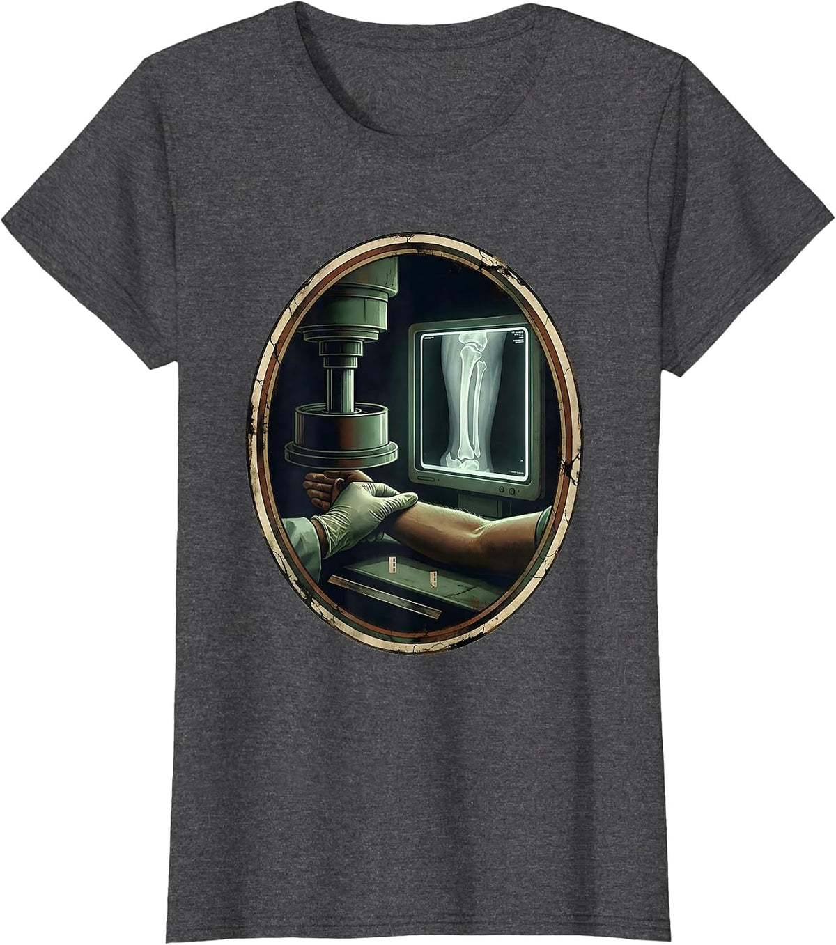 Women's Radiology Tech Vintage Gloved Hand X-Ray Humor T-Shirt - Dark Heather Grey