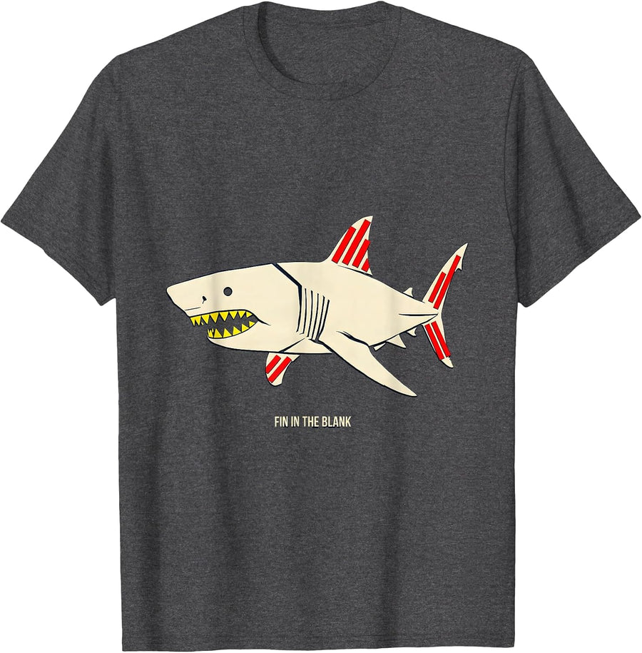 Men's Fin In The Blank Funny Shark Lover Ocean Animal Humor T-Shirt - Dark Heather Grey