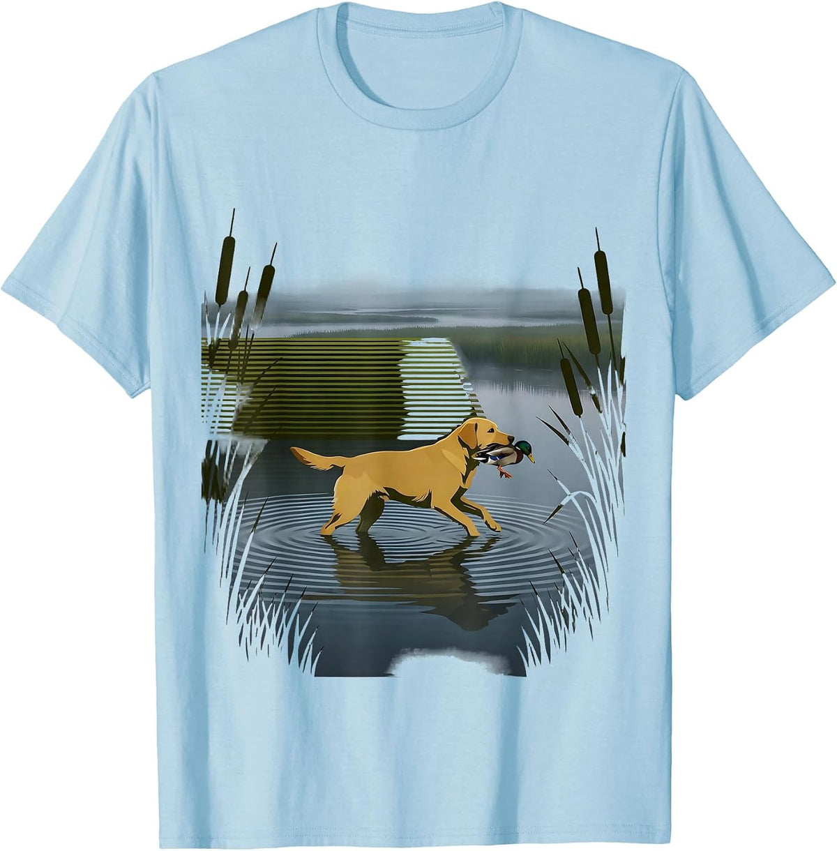 Men's Camo Duck Hunt Retriever Dog Graphic Tee T-Shirt - Baby Blue