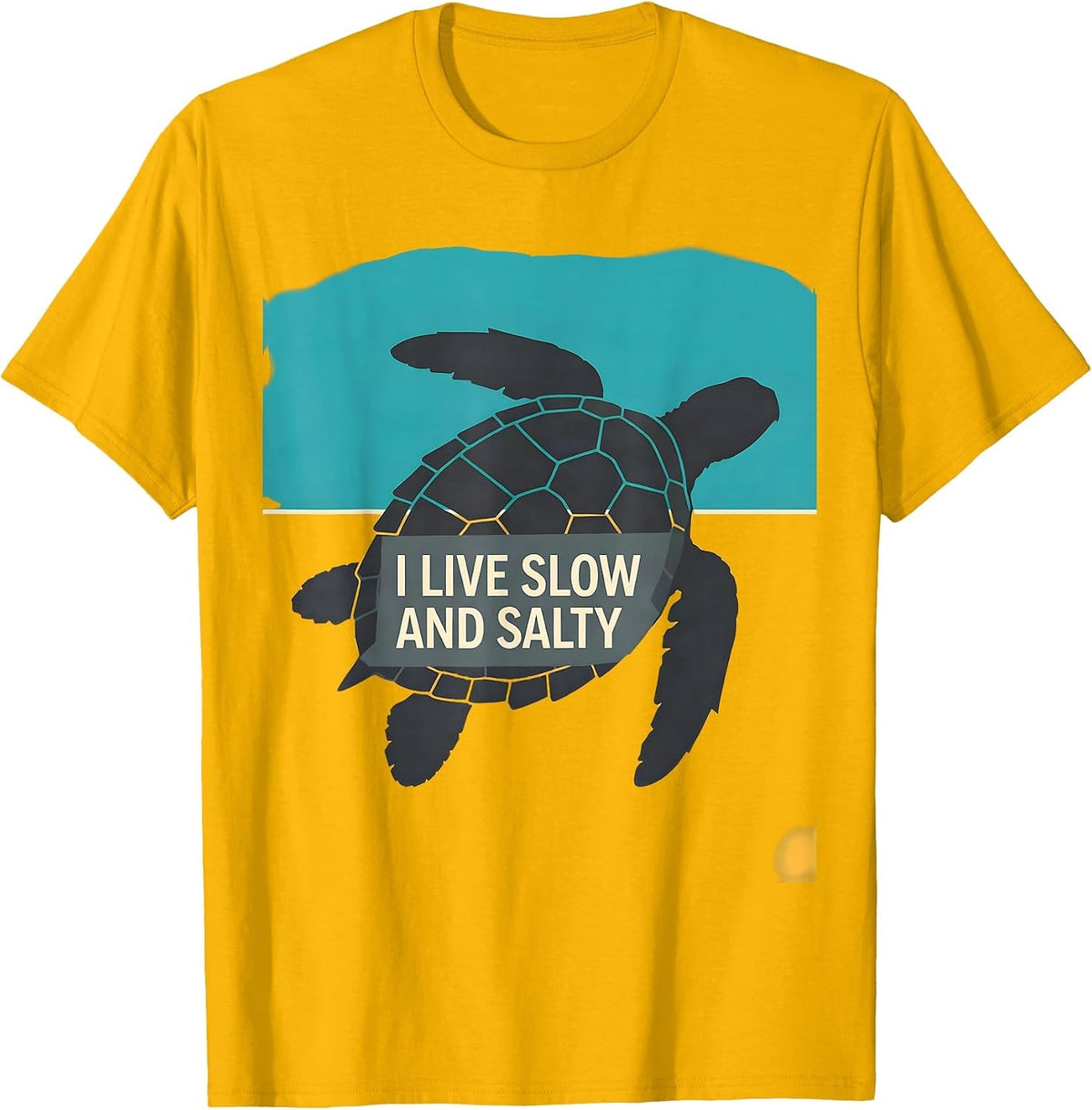 Men's I Live Slow And Salty Funny Sea Turtle Lover Beach Humor T-Shirt - Golden Yellow