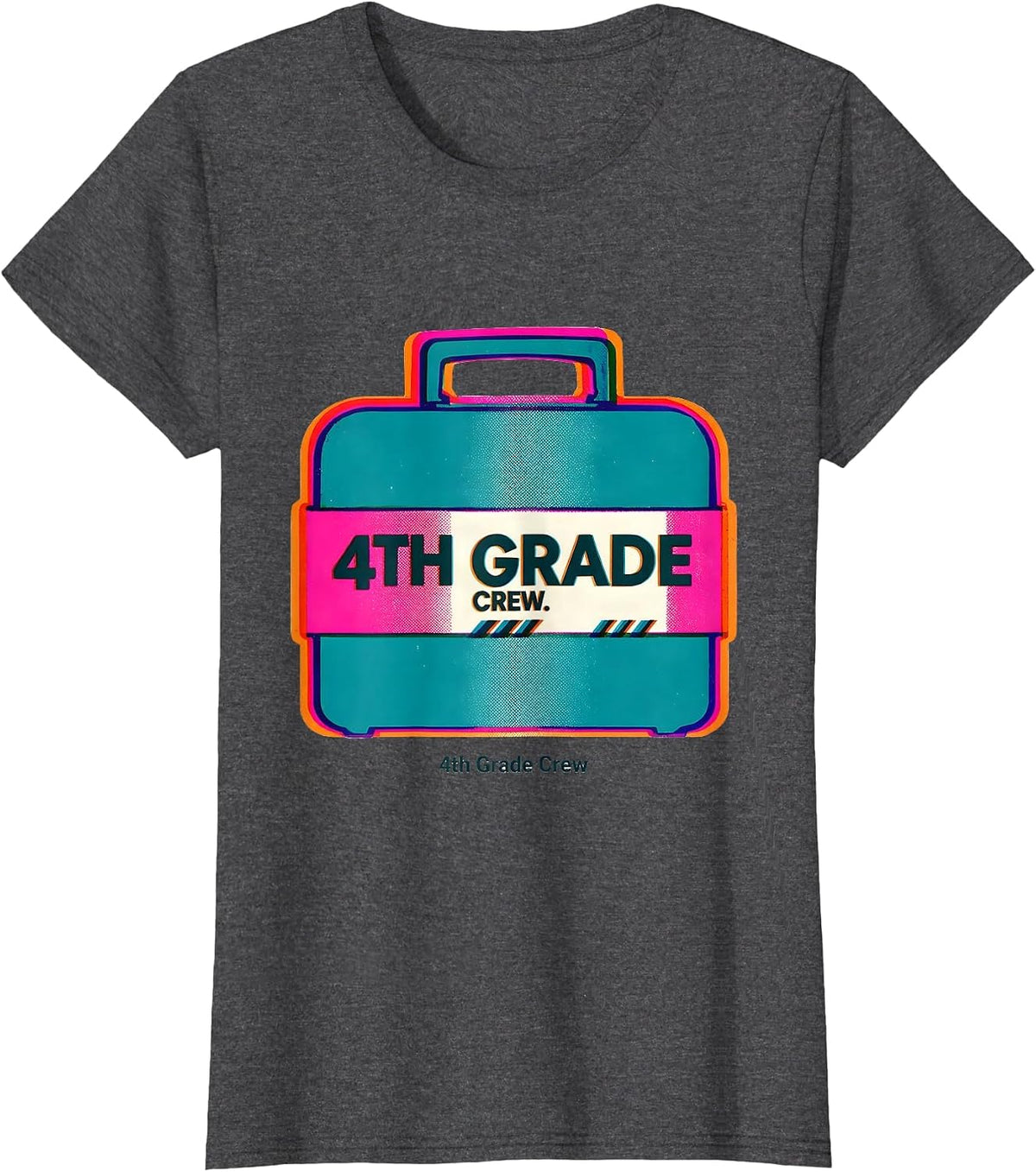 Women's 4th Grade Crew Retro Grade-Level Teacher Back To School Team T-Shirt - Dark Heather Grey
