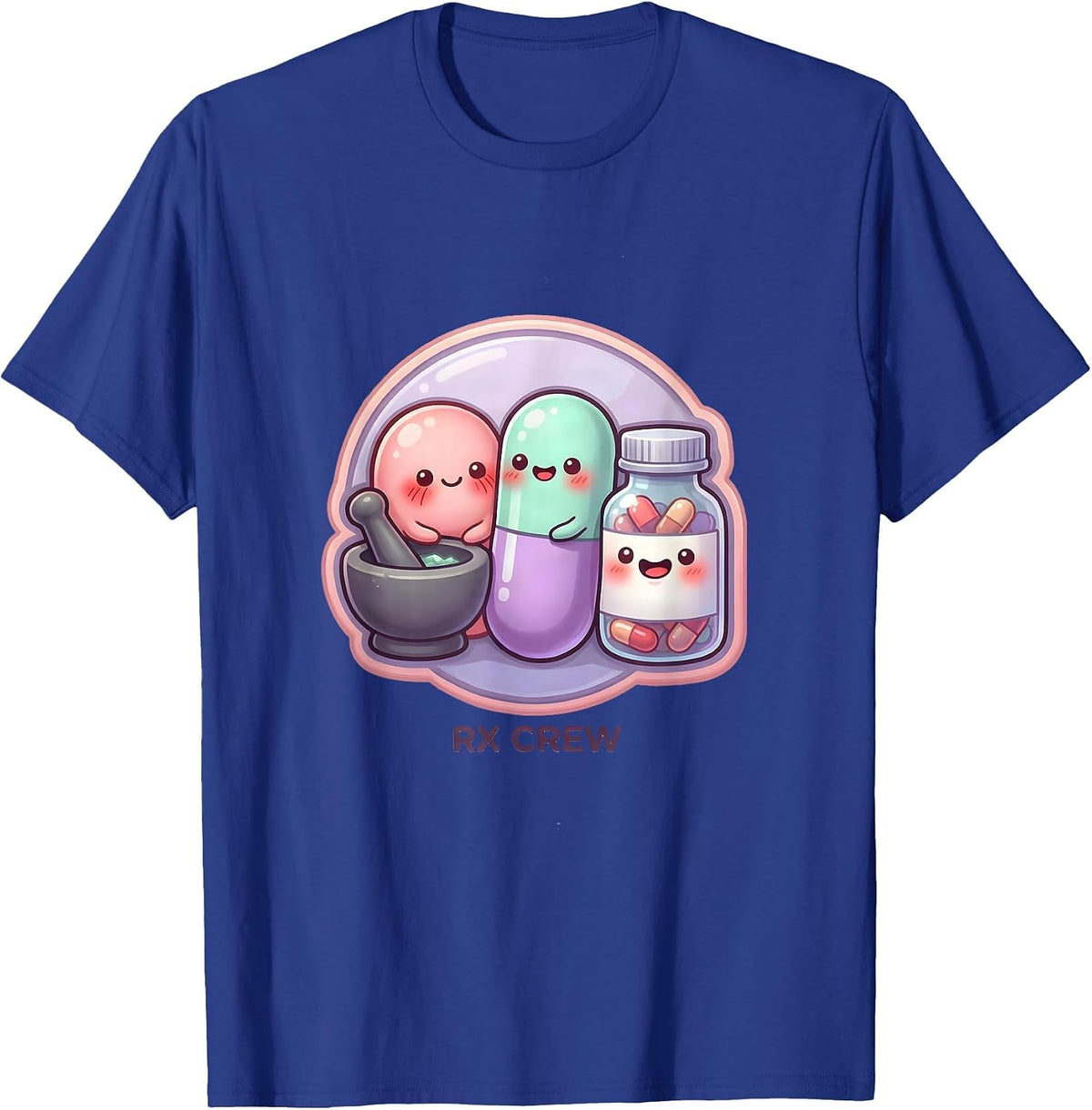 Men's Rx Crew Cute Kawaii Pharmacy Tech Pharmacist Squad T-Shirt - Royal Blue