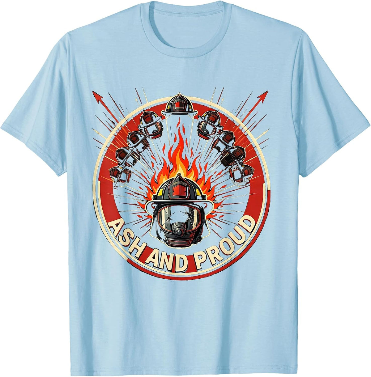 Men's Ash and Proud Firefighter Graphic Design T-Shirt - Baby Blue