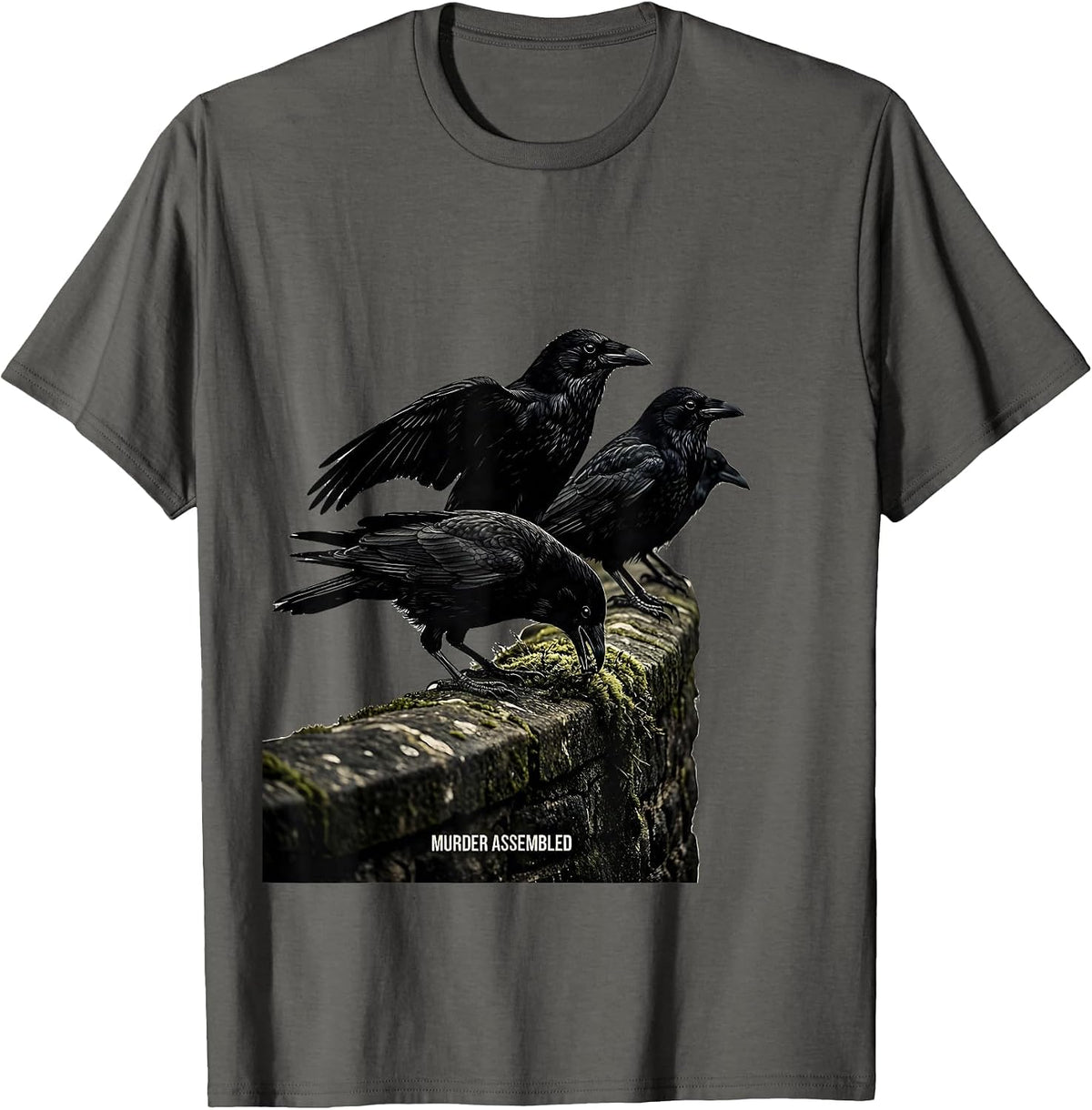 Murder Assembled Dark Humor Crow Raven Bird Lover Gothic T-Shirt - Asphalt Grey