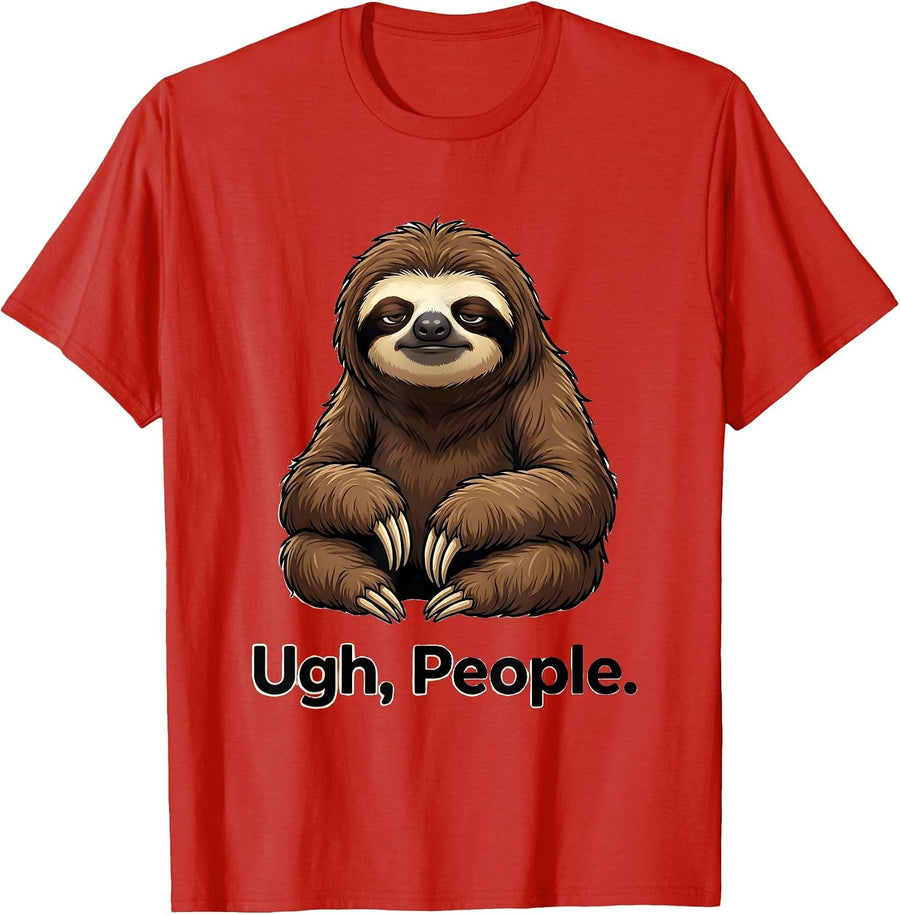 Men's Ugh People Funny Unimpressed Sloth Lover Attitude Gift T-Shirt - Red