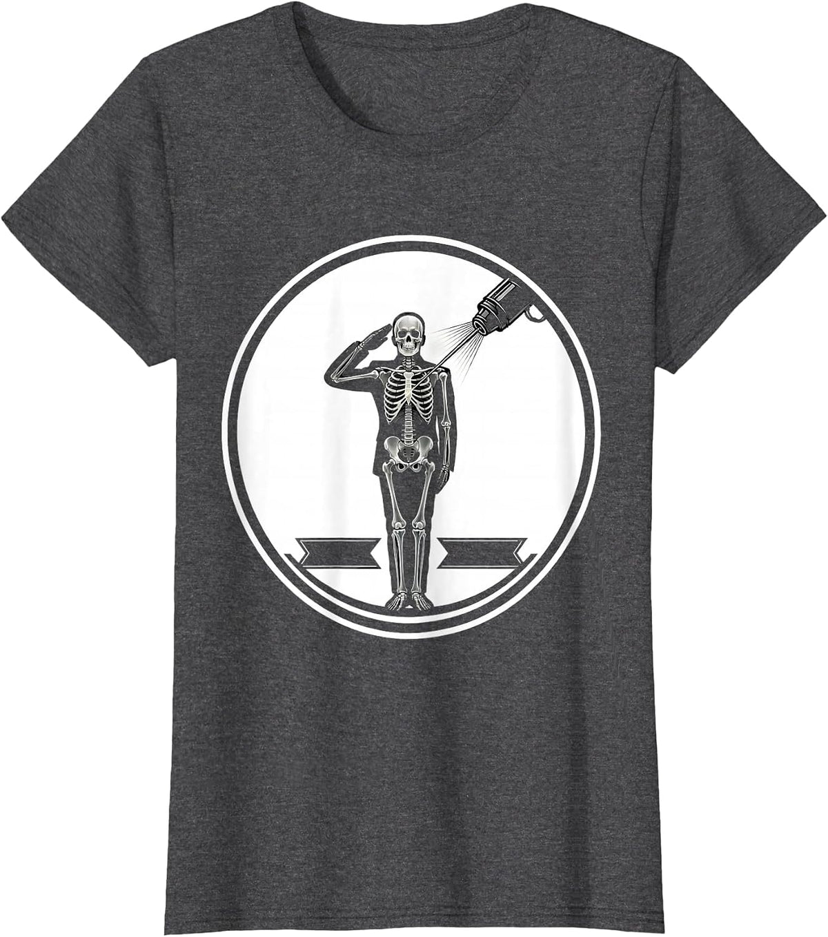 Women's Skeleton Salute Radiology Tech Halloween Humor T-Shirt - Dark Heather Grey