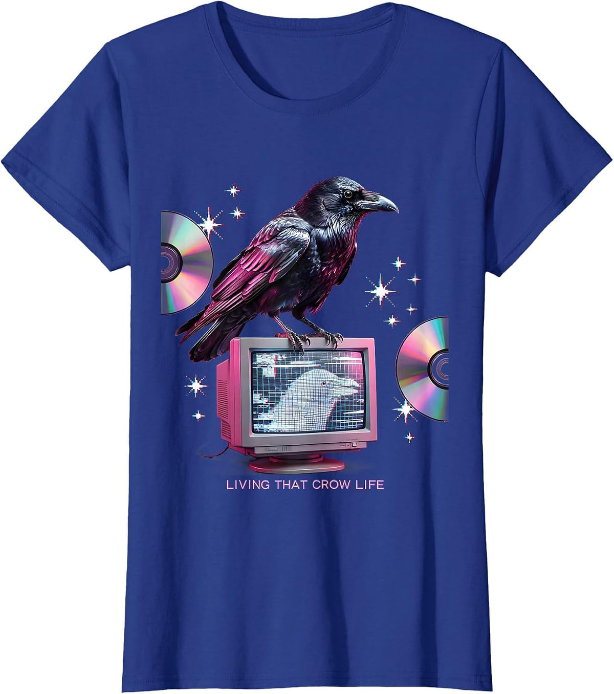 Women's Living That Crow Life Bird Lover Design T-Shirt - Royal Blue